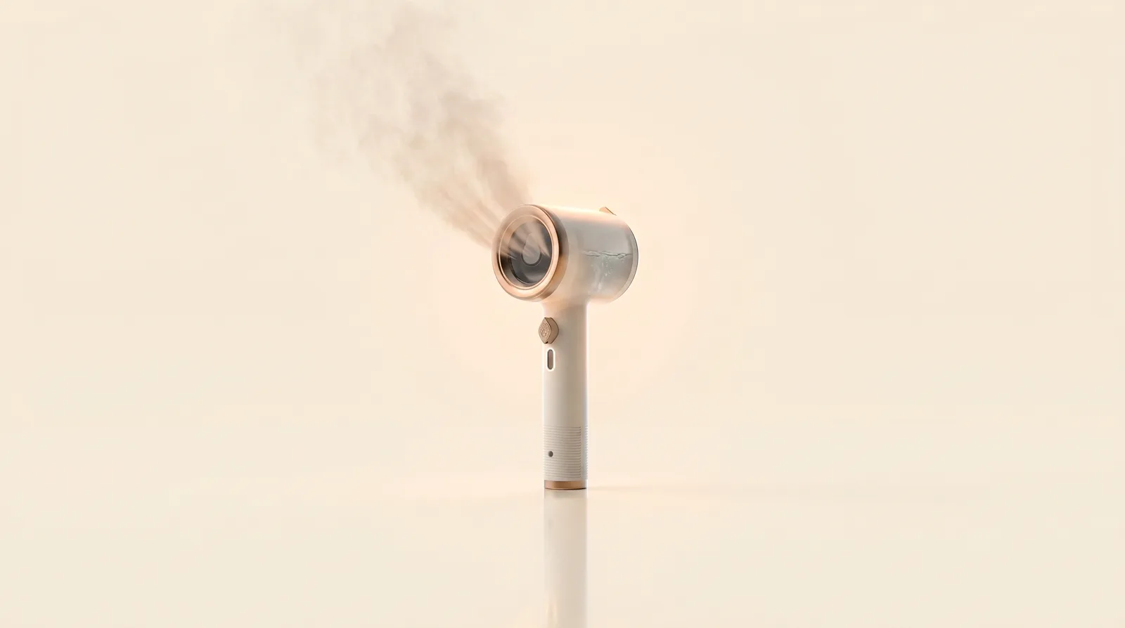 The steamer producing a fine mist as it relaxes a crease